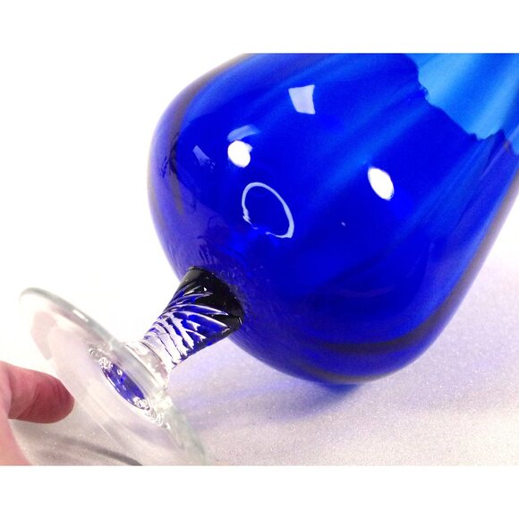 Vintage Empoli Cobalt Blue Glass Snifter 7" Tall Twisted Stem Brandy Glass Vase - Picture 6 of 6